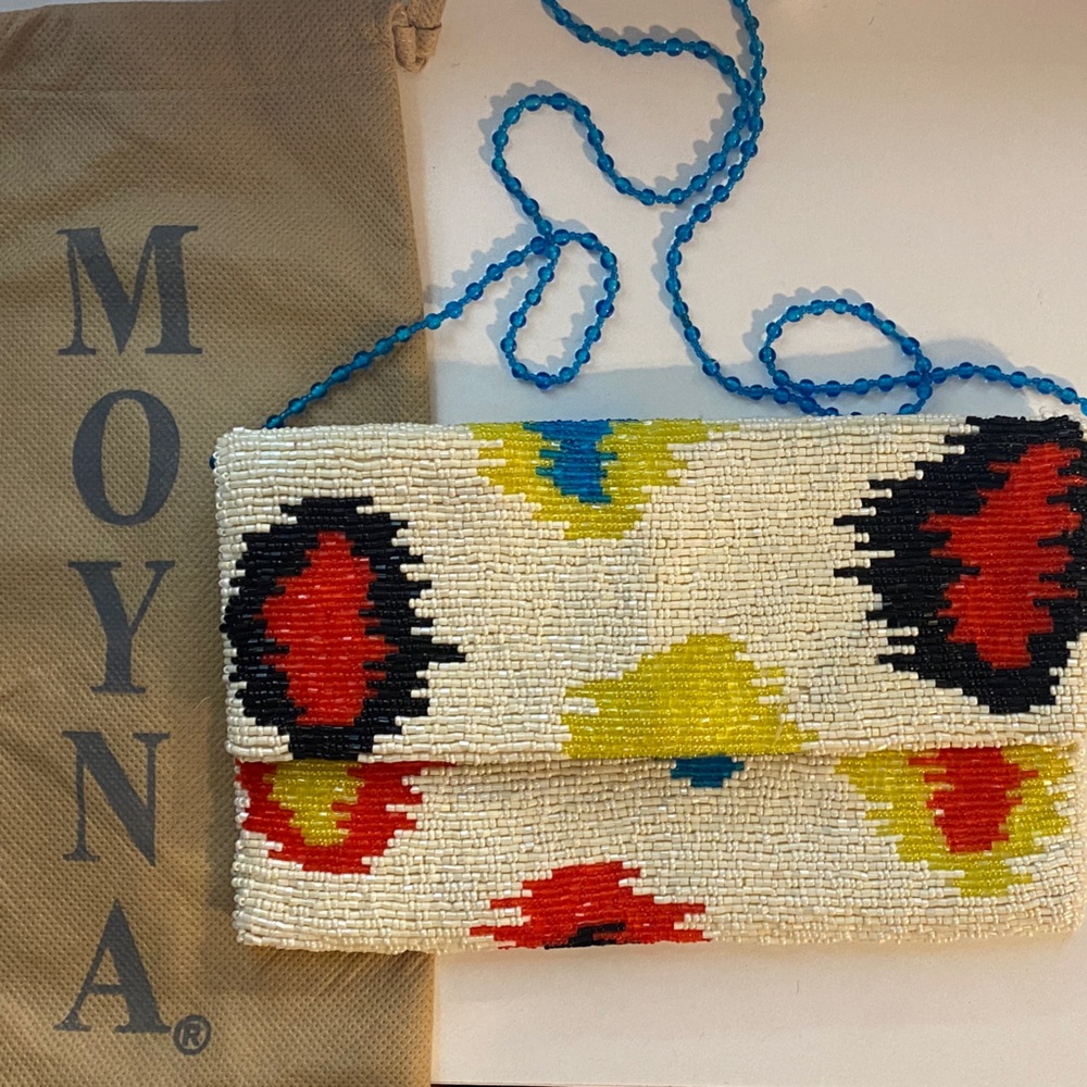 Moyna Beaded Clutch with Yellow and Blue Accents